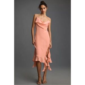 Anthropologie Mare Mare Peach Draped Slip Midi Dress Ruffle Hem Size Small NWT